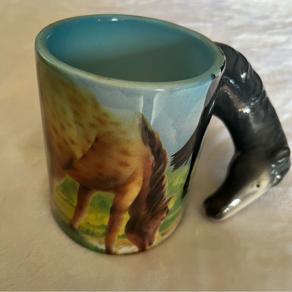 Vtg Horse Colt Coffee Mug Cup Five Dime 4087  3D Black Horse Head Handle,pasture